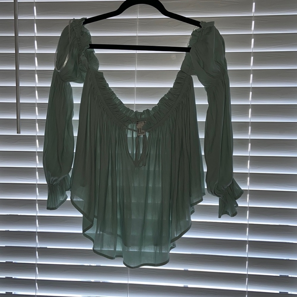Forever 21 Mint Green Off the shoulder flounce sleeve Blouse